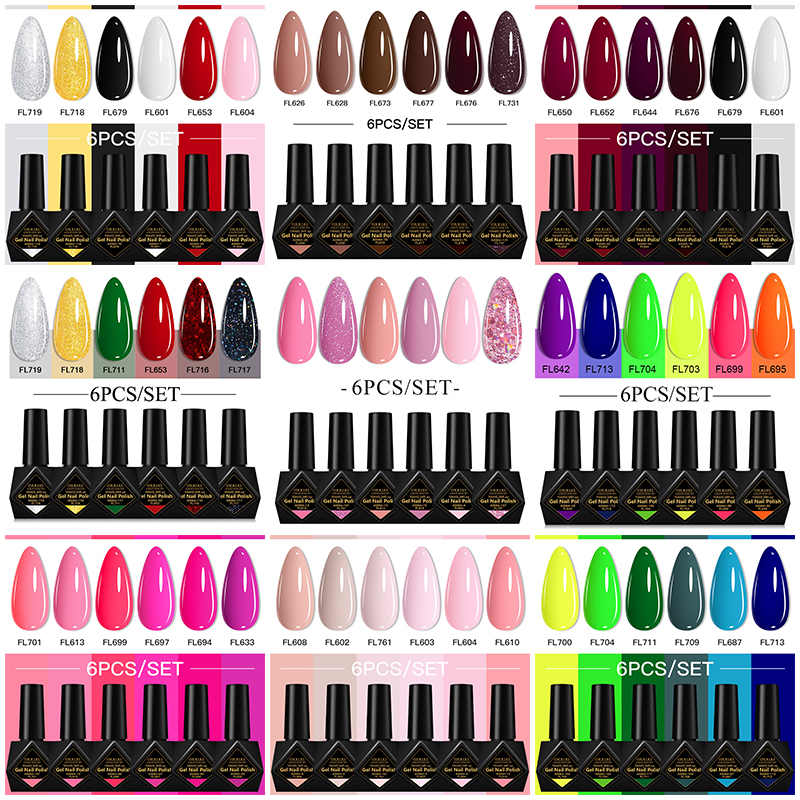 6Pcs/Set 10ML Gel Nail Polish  - огляд і ціна Resin Glitter Pack
