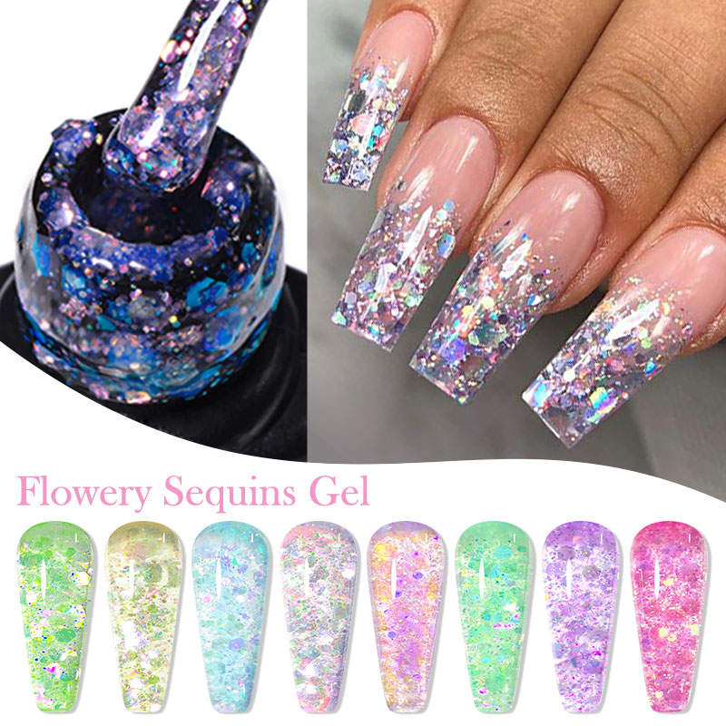 4/8pcs Flowery Sequins Gel Nai - огляд і ціна Resin Glitter Pack