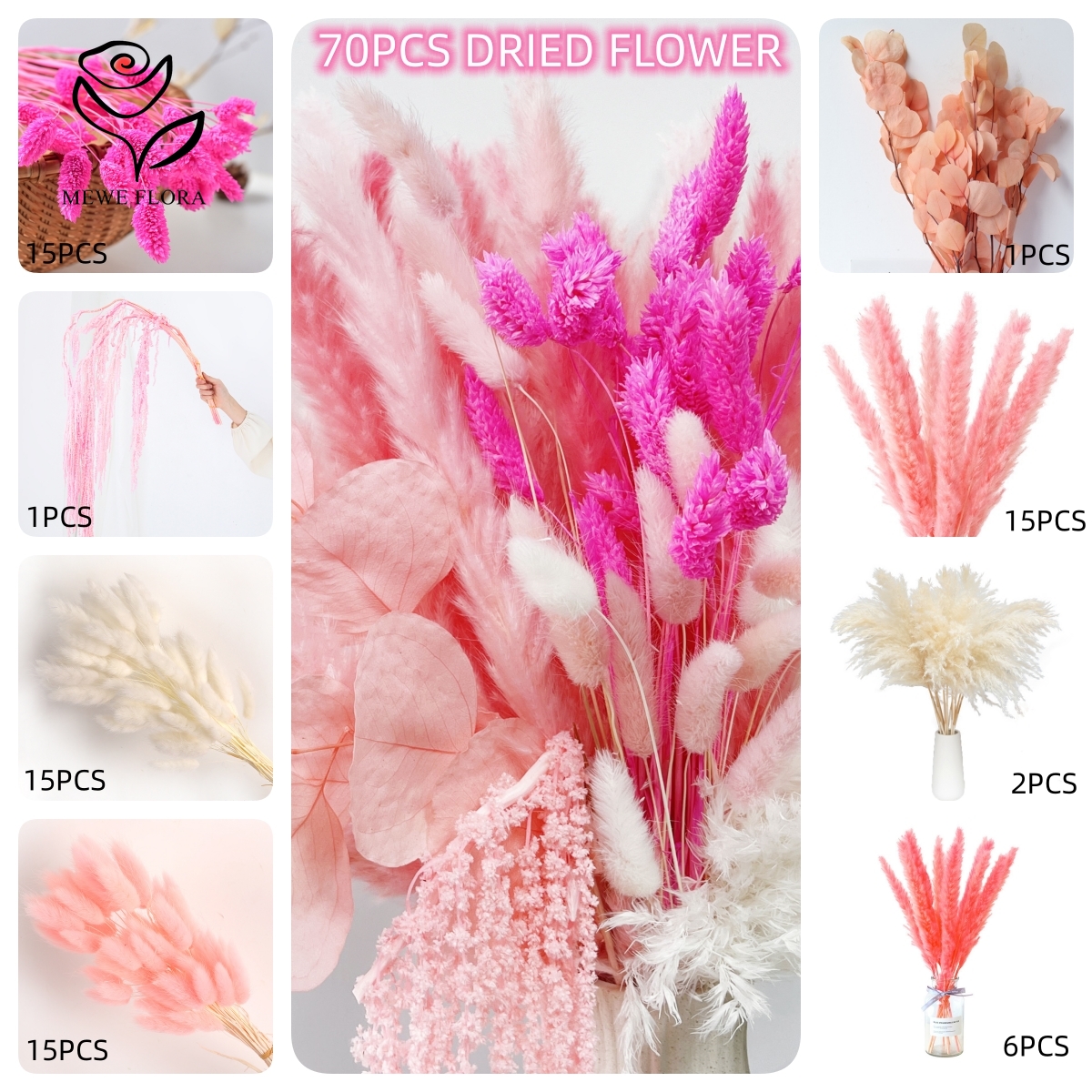 Natural Pampas Pink Dried Flow - огляд і ціна Dried Flower Bulk