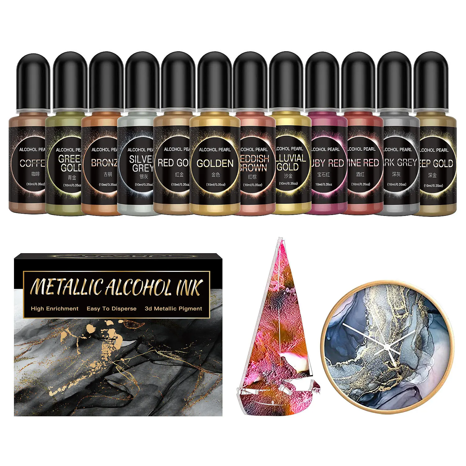 12PCS Metal Resin Pigment 10ml - огляд і ціна Resin Dye Alcohol