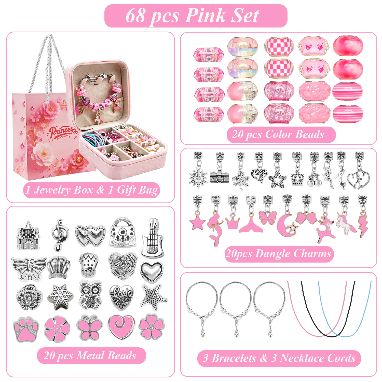 68pcs pink beaded jewelry set, - огляд і ціна Resin Craft Kit